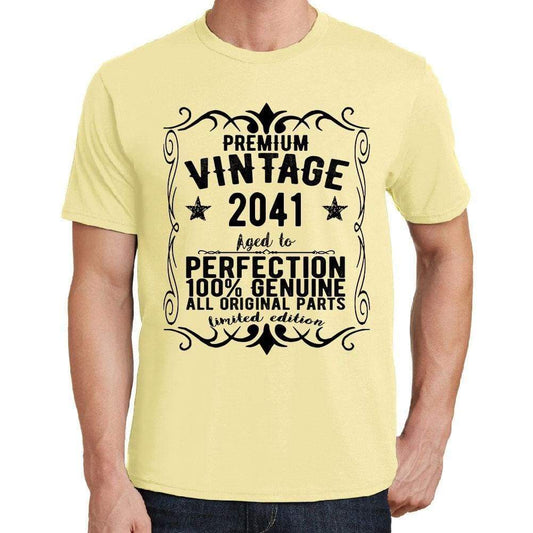 Premium Vintage Year 2041 Yellow Mens Short Sleeve Round Neck T-Shirt Gift T-Shirt 00348 - Yellow / S - Casual