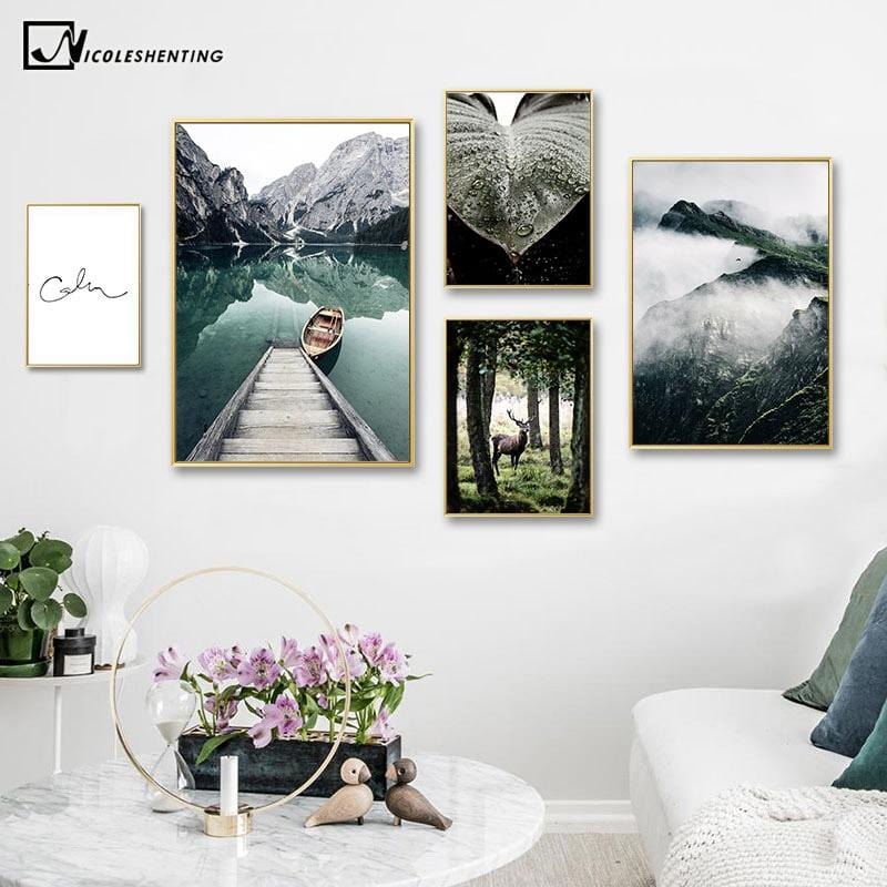 Mountain Lake Reflection Picture Nature Scenery Scandinavian Poster Nordic Decoration Print Landscape Wall Art Canvas Painting