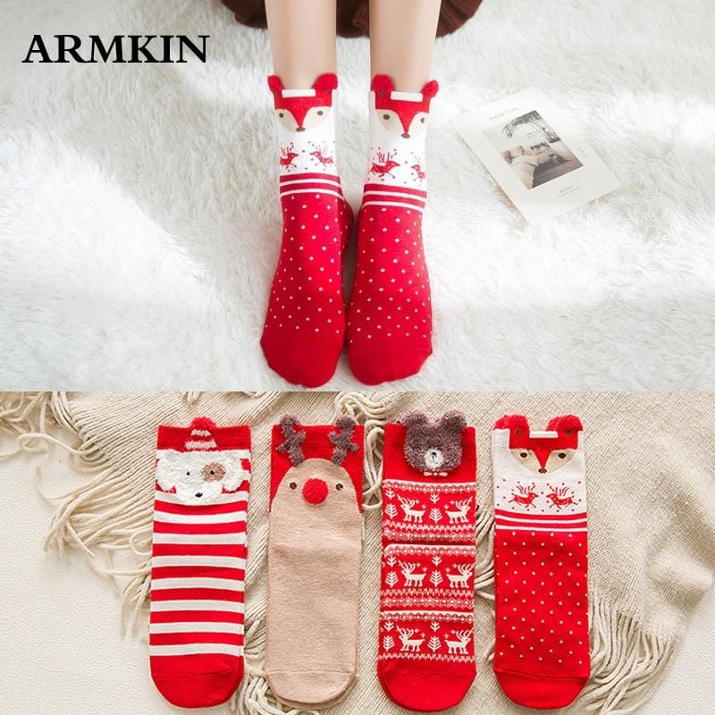 ARMKIN 1 Pair Women socks Casual winter Christmas Socks David's deer Socks Cotton Cartoon Keep Warm lady Socks Christmas Gift