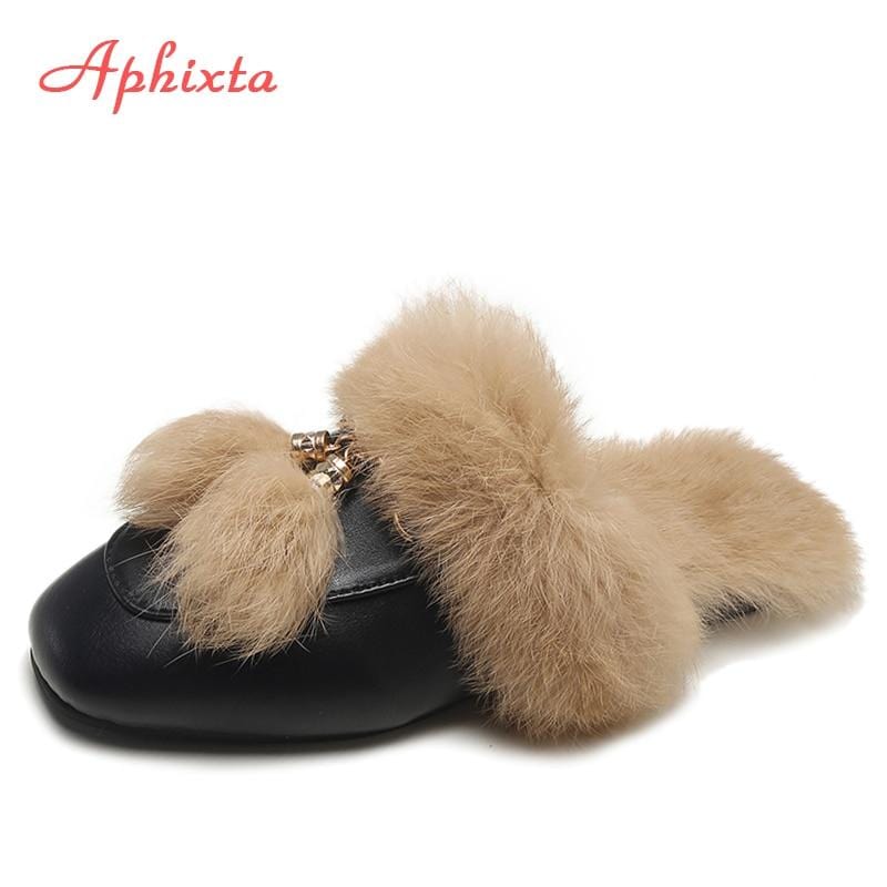 Real Fur Slippers Shoes Woman 2020 Mules Women's Furry Slippers Winter Warm Women Shoes Fashion Slippers Rabbit Hair