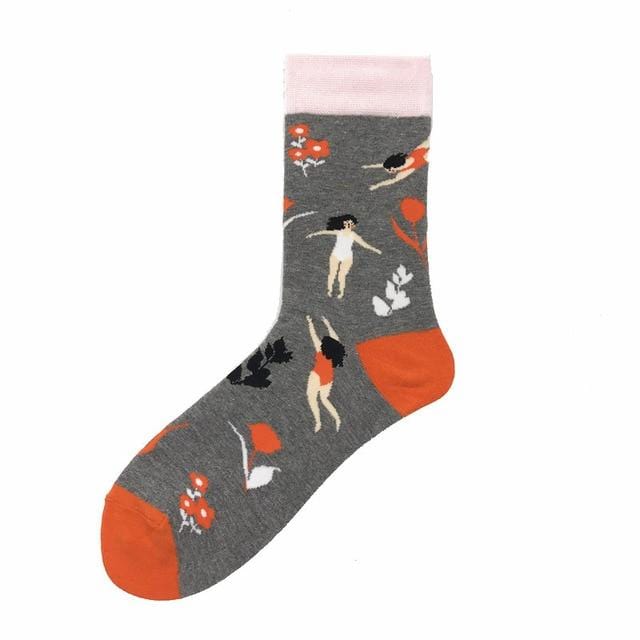Cartoon Cute Flower Abstract Art Female Socks Animal Cotton Short Creative Women Sock Warm Funny Kawaii Winter Happy Ankle Socks