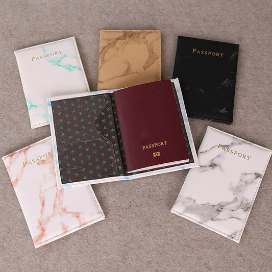 Colorful Marble Style Passport Cover Waterproof Leather Wallet Zipper Coin Purse Passport Packet Card Holder Travel Cover Case