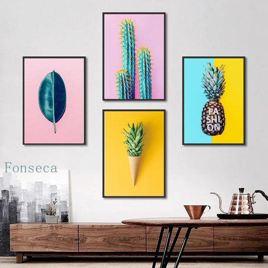 Nordic Fresh Fruit Plants Picture Wall Art Flower Pineapple Cactus Home Poster HD Print Modular Canvas Painting For Living Room