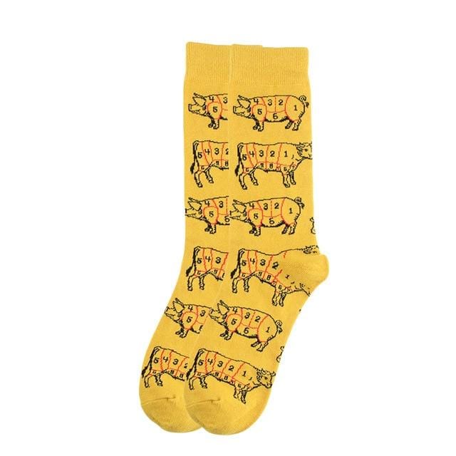 Happy Socks Fashion Hip Hop Skateboard Socks Cotton Cartoon Shark Pig Dog Food Hamburger Pizza Sushi Funny Men Women Calcetines
