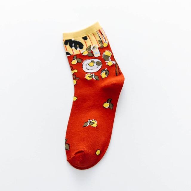 Street Fashion Van Gogh Sunflower Funny Winter Retro Oil Paint Female Cotton Socks Warm Short Art Abstract Happy Women Socks