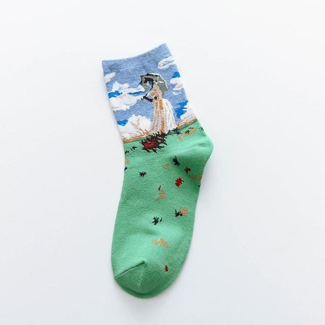 Street Fashion Van Gogh Sunflower Funny Winter Retro Oil Paint Female Cotton Socks Warm Short Art Abstract Happy Women Socks