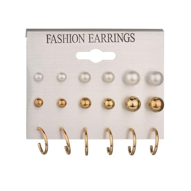 MissCyCy 25 Style Heart Flowers Infinite Symbol Stud Earrings Set 2019 New Rhinestone imitation Pearl Earrings For Women Gift