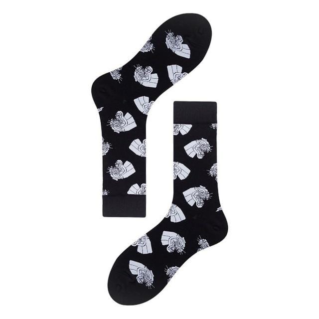 Harajuku Style Men Socks Black White Plaid Dot Cat Pattern Happy Socks New 2020 Hip Hop Combed Cotton Calcetines