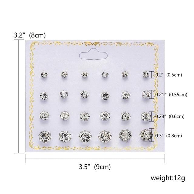 12 Pairs/set Stud Earrings Set With Card Transparent Zircon Balls Love Flowers Earrings Women Imulated Pearl Earrings Jewelry