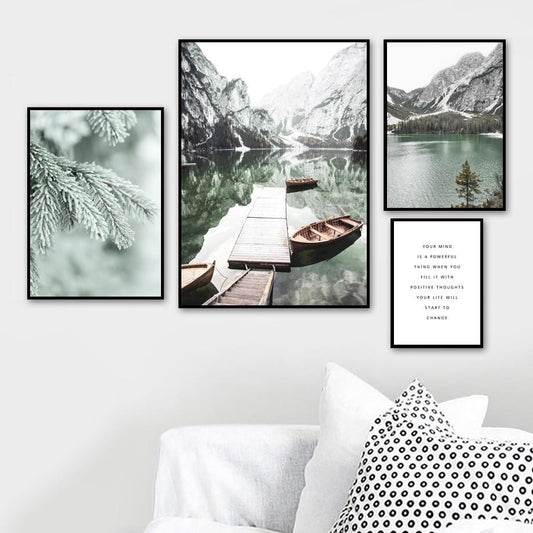 Alps Snow Mountain Boat Lake Forest Smog Wall Art Canvas Painting Nordic Posters And Prints Wall Pictures For Living Room Decor
