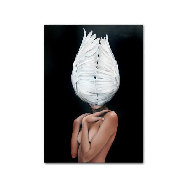 Nude Naked Women Feather Posters and Prints Nordic Figure Canvas Painting Girls Wall Art Flower Pictures for Living Room Bedroom