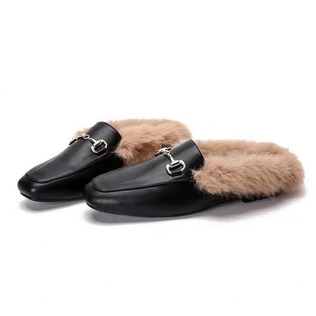 SUOJIALUN Women Flat Slippers Slip On Mules Brand Designers 2019 Fashion Luxury Rivet T-strap Slides Slip On Loafers Mules