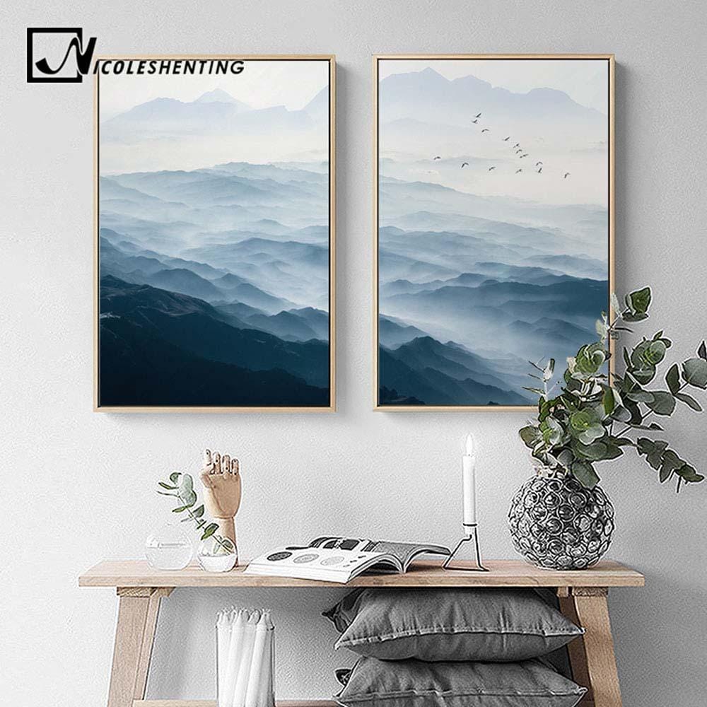 Foggy Mountain Landscape Wall Art Canvas Posters Nordic Style Prints Paintings Wall Picture for Living Room Home Decor