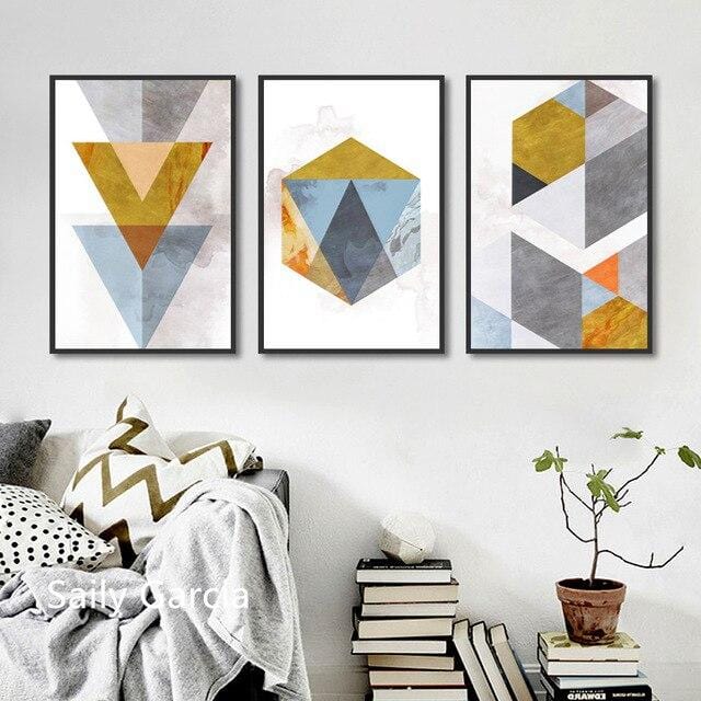 Abstract Triangle Hexagon Geometry Mosaic Combination Canvas Paintings Poster And Print Decorative Wall Art Pictures Living Room