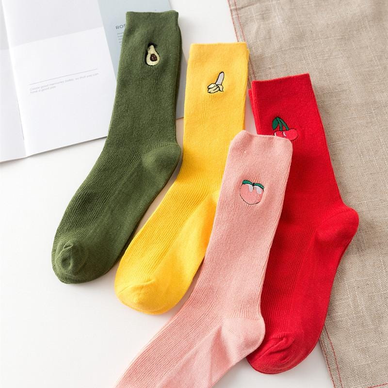 Funny Socks Cotton Cute Fruit Print Women's Socks Meias Retro Embroidery Long Colorful Funny Socks Women Girls Multicolor Sock