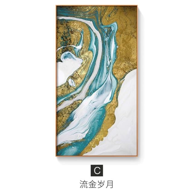 abstract Flowing Color golden canvas painting posters and print modern decor wall art pictures for living room bedroom aisle
