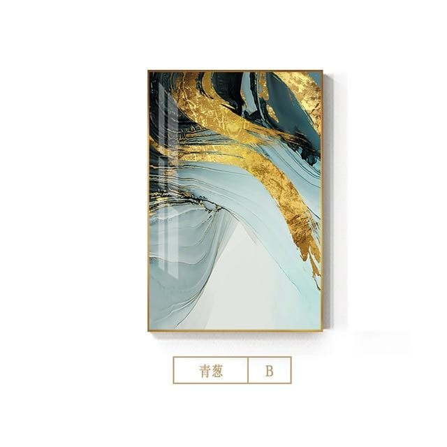 Modern Abstract Green Gold Foil Canvas Art Fashion Blue Poster and Print Wall Picture for Living Room Stylish Cuadro Decorativo