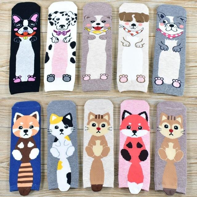 Women Socks popular New Cartoon Pug Kitten Pattern Cotton Socks Christmas Gifts Funny Cute Socks Woman