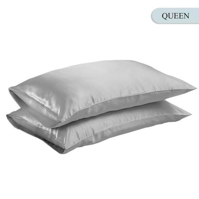 Queen/KING Silk Satin Pillow Case Bedding Pillowcase Smooth Home White Black Grey Khaki Sky Blue Pink Sliver