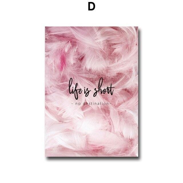 Pink Feather Peony Silk Building Sky Wall Art Canvas Painting Nordic Posters And Prints Wall Pictures For Living Room Home Decor