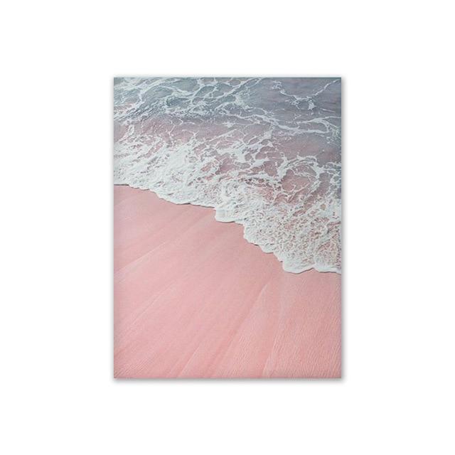 Scandinavian Style Poster Sea Beach Decorative Picture Pink Flower Wall Art for Living Room Nordic Decoration Home Decor