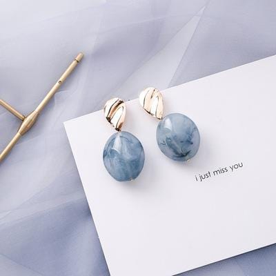 AOMU Korean Blue Geometric Acrylic Irregular Hollow Circle Square Dangle Drop Earrings for Women Metal Bump Party Beach Jewelry