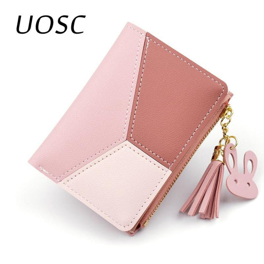 UOSC Geometric Women Cute Pink Wallets Pocket Purse Card Holder Patchwork Wallet Lady Female Fashion Short Coin Burse Money Bag