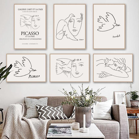 Picasso Matisse Girl Bird Line Drawing Wall Art Canvas Painting Nordic Posters And Prints Wall Pictures For Living Room Decor
