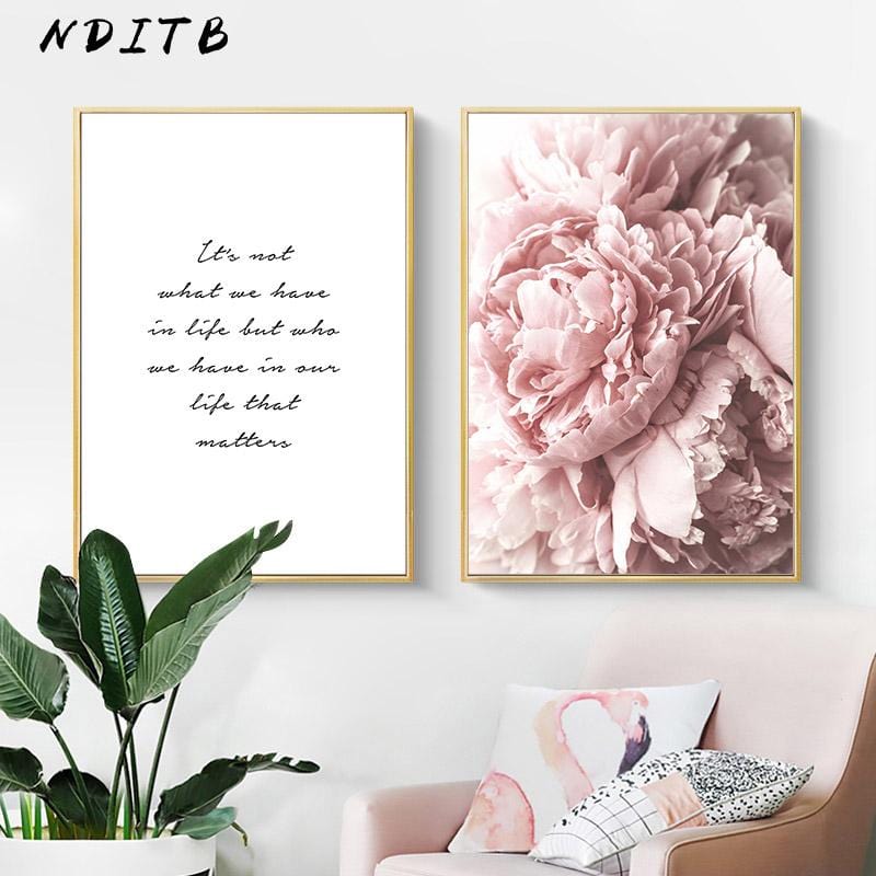 Scandinavian Art Flower Canvas Poster Pink Peony Floral Print Painting Nordic Style Wall Picture Modern Living Room Decoration
