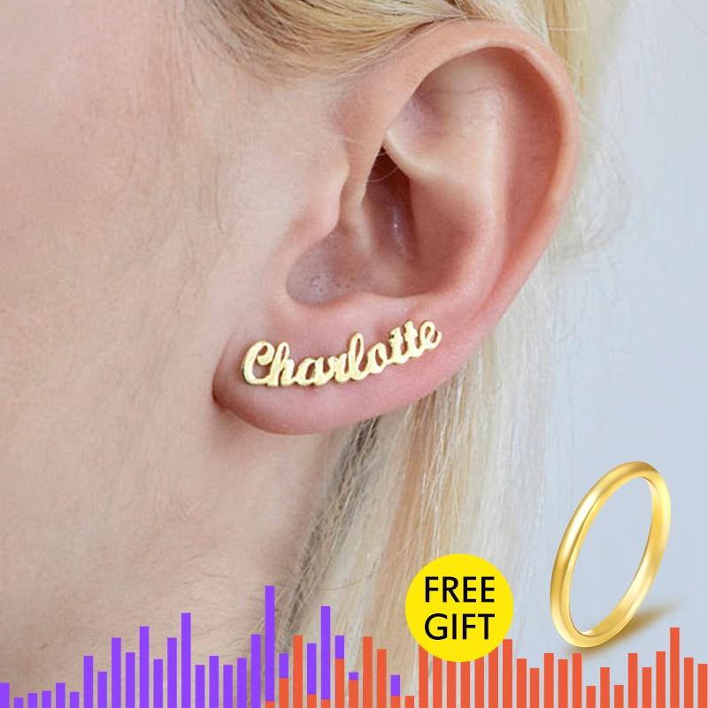 1 Pair Personalized Custom Name Earrings For Women Customize Initial Cursive Nameplate Stud Earring Gift For Best Friend Girls