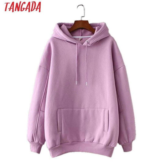 Tangada women fleece hoodie sweatshirts winter japanese fashion 2019 oversize ladies pullovers warm pocket hooded jacket SD60