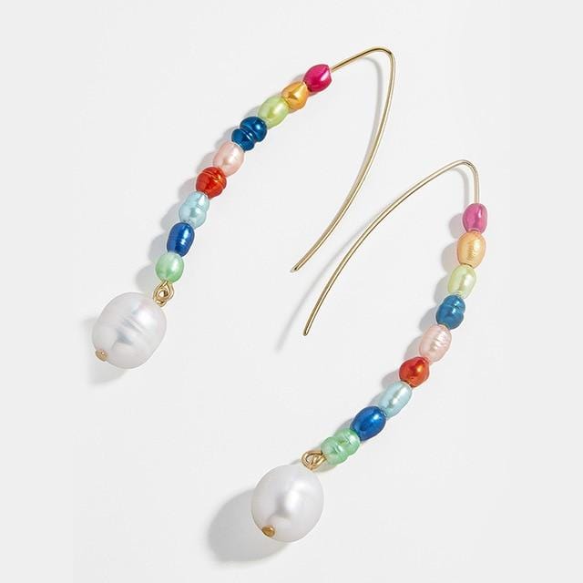 Boho Trendy Pearls Ear Cuff Earring For Women Girls Fashion Rainbow Cubic Zirconia Stones Small Clip Earring Bohemia Ear Jewelry