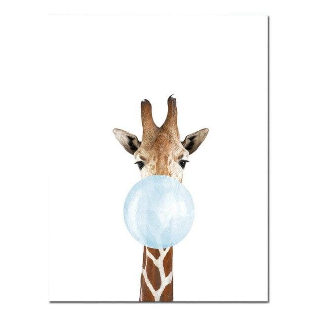 Baby Animal Blue Bubble Poster Nursery Canvas Wall Art Print Zebra Giraffe Painting Nordic Kids Decoration Picture Bedroom Decor