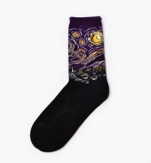 Autumn Winter NEW 3D Retro Personality Art Socks Unisex Women Men Funny Novelty Starry Night Vintage Socks Oil Happy Socks HOT