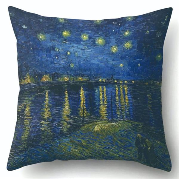 Van Gogh Oil Painting Style Cotton Cushion Cover 45x45cm Pillow Case For Sofa Car Chair Gift Cojines