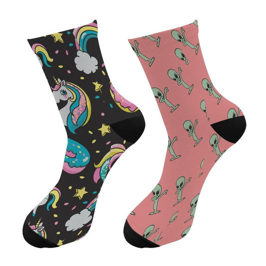 Crazy Fun Cool 3D Print Unicorn Colorful Long Socks Men Alien Funny Crew Sport Socks Novelty Women Tube Kawaii Pink Socks