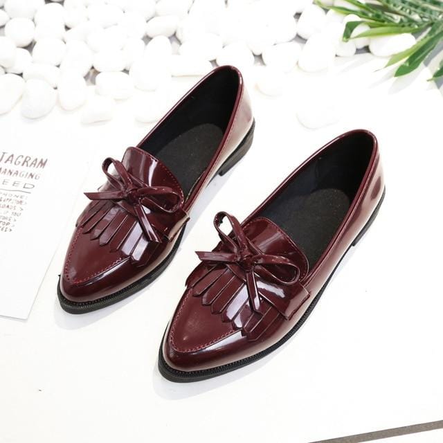 Brand Shoes Woman Casual Tassel Bow Pointed Toe Black Oxford Shoes for Women Flats Comfortable Slip on Women Shoes Free Gift