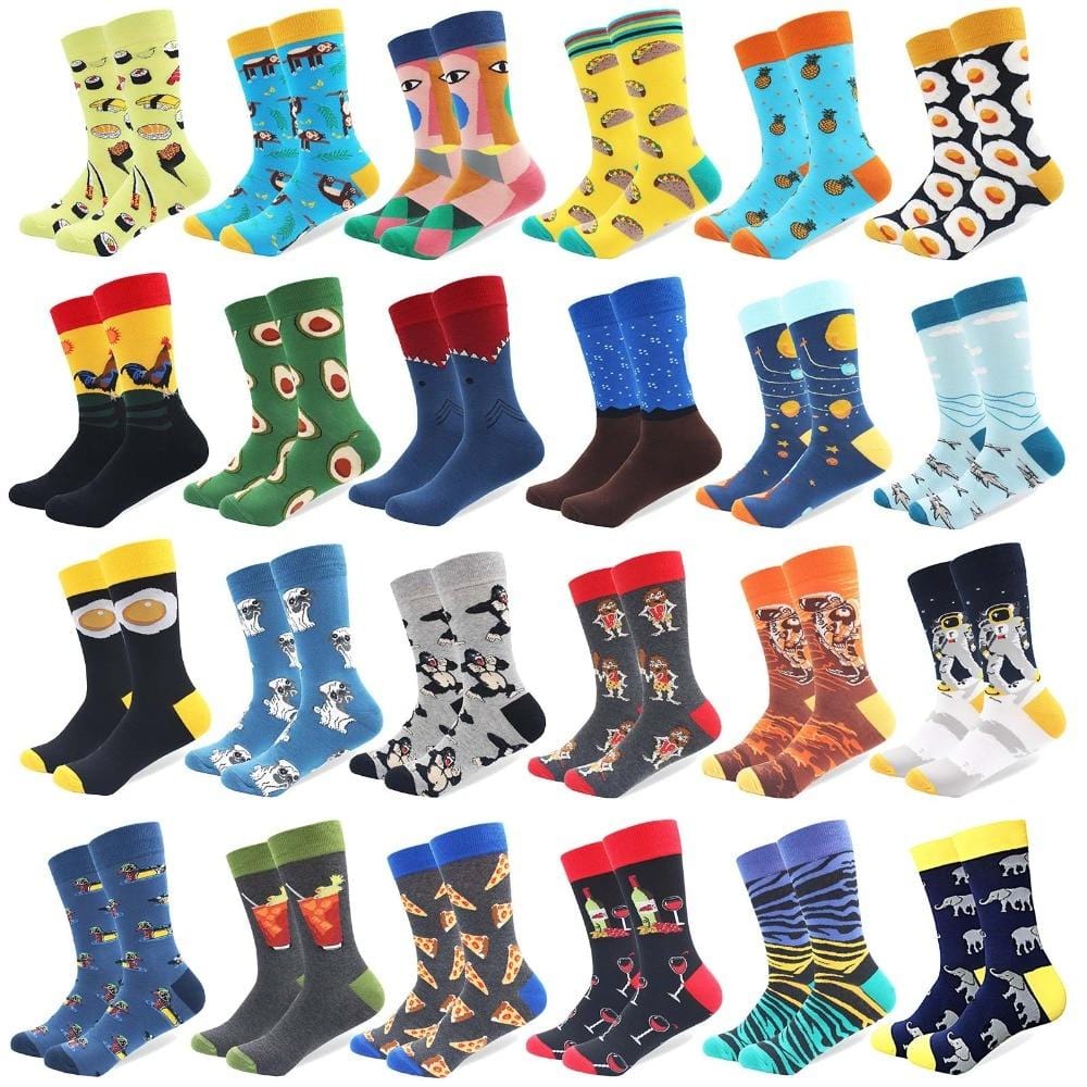 1 Pair Male Cotton Socks Colored Art Socks Multi Pattern Long Designer StreetWear Happy Funny Skateboard Socks Men's Dress Sock