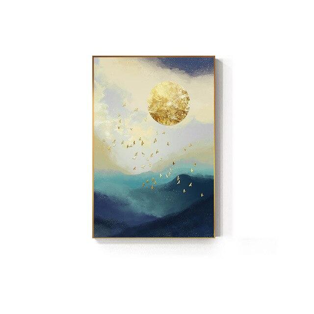 Abstract Gold Field Sun Canvas Painting Golden Foil Poster Print Big Wall Art for Living room Tableaux Cuadros Salon Decoracion