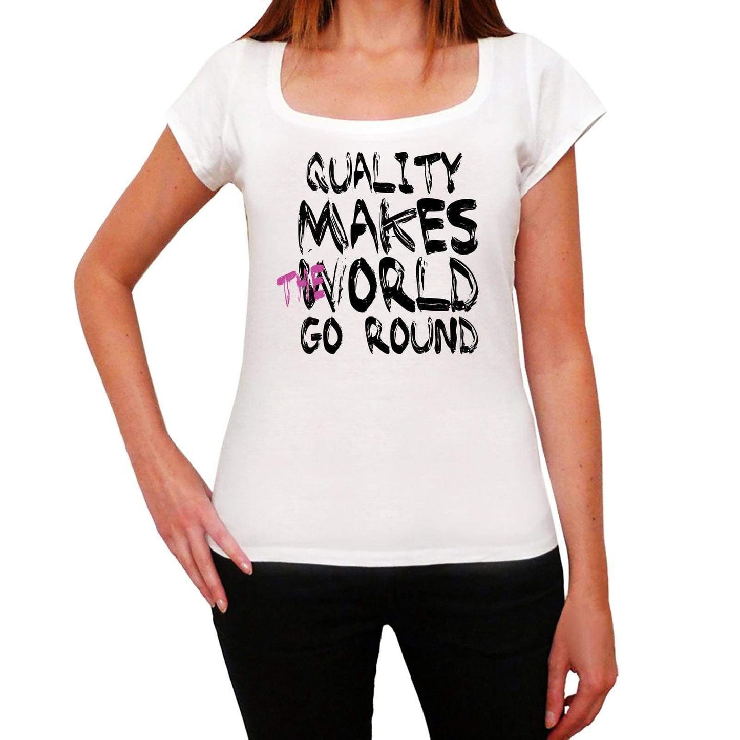 Quality World Goes Round Womens Short Sleeve Round White T-Shirt 00083 - White / Xs - Casual