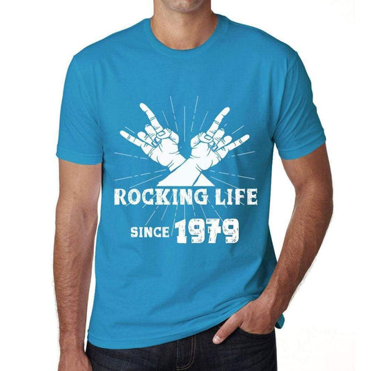 Rocking Life Since 1979 Mens T-Shirt Blue Birthday Gift 00421 - Blue / Xs - Casual