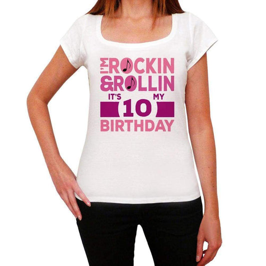Rockin&rollin 10 White Womens Short Sleeve Round Neck T-Shirt Gift T-Shirt 00343 - White / Xs - Casual