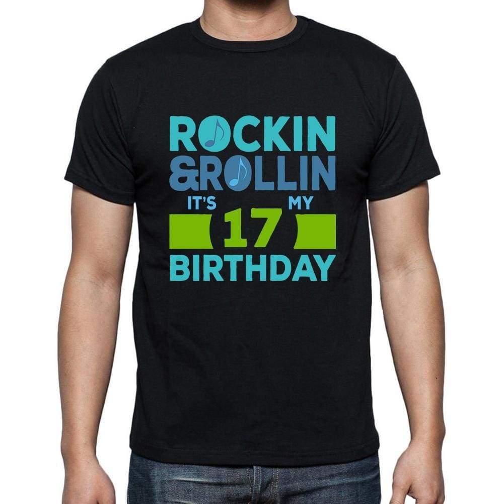 Rockin&rollin 17 Black Mens Short Sleeve Round Neck T-Shirt Gift T-Shirt 00340 - Black / S - Casual