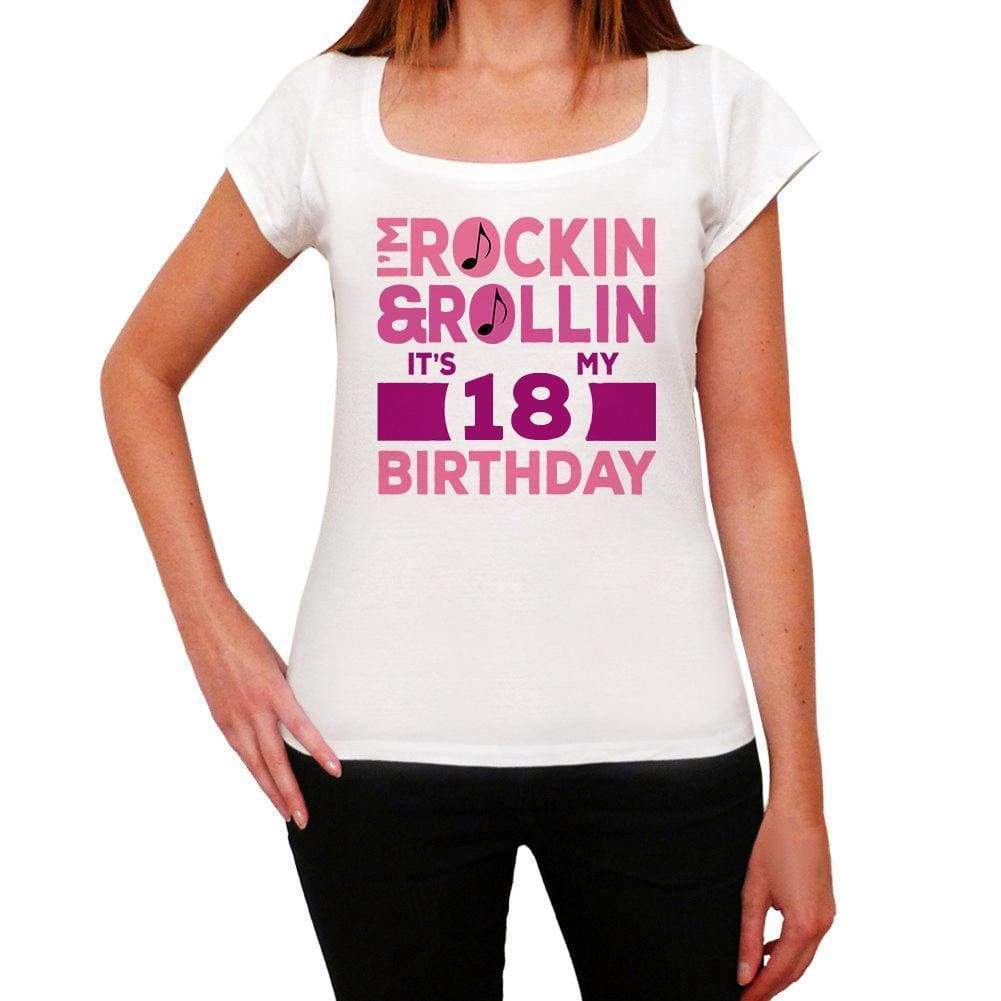 Rockin&rollin 18 White Womens Short Sleeve Round Neck T-Shirt Gift T-Shirt 00343 - White / Xs - Casual
