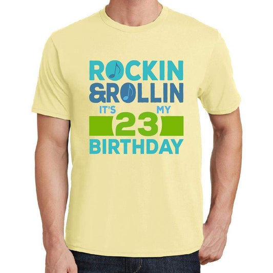 Rockin&rollin 23 Yellow Mens Short Sleeve Round Neck T-Shirt 00278 - Yellow / S - Casual