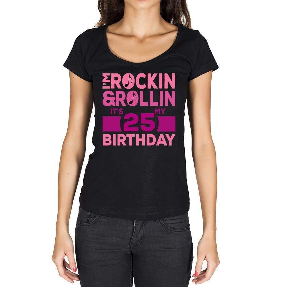 Rockin&rollin 25 Womens Short Sleeve Round Neck T-Shirt 00149 - Black / Xs - Casual