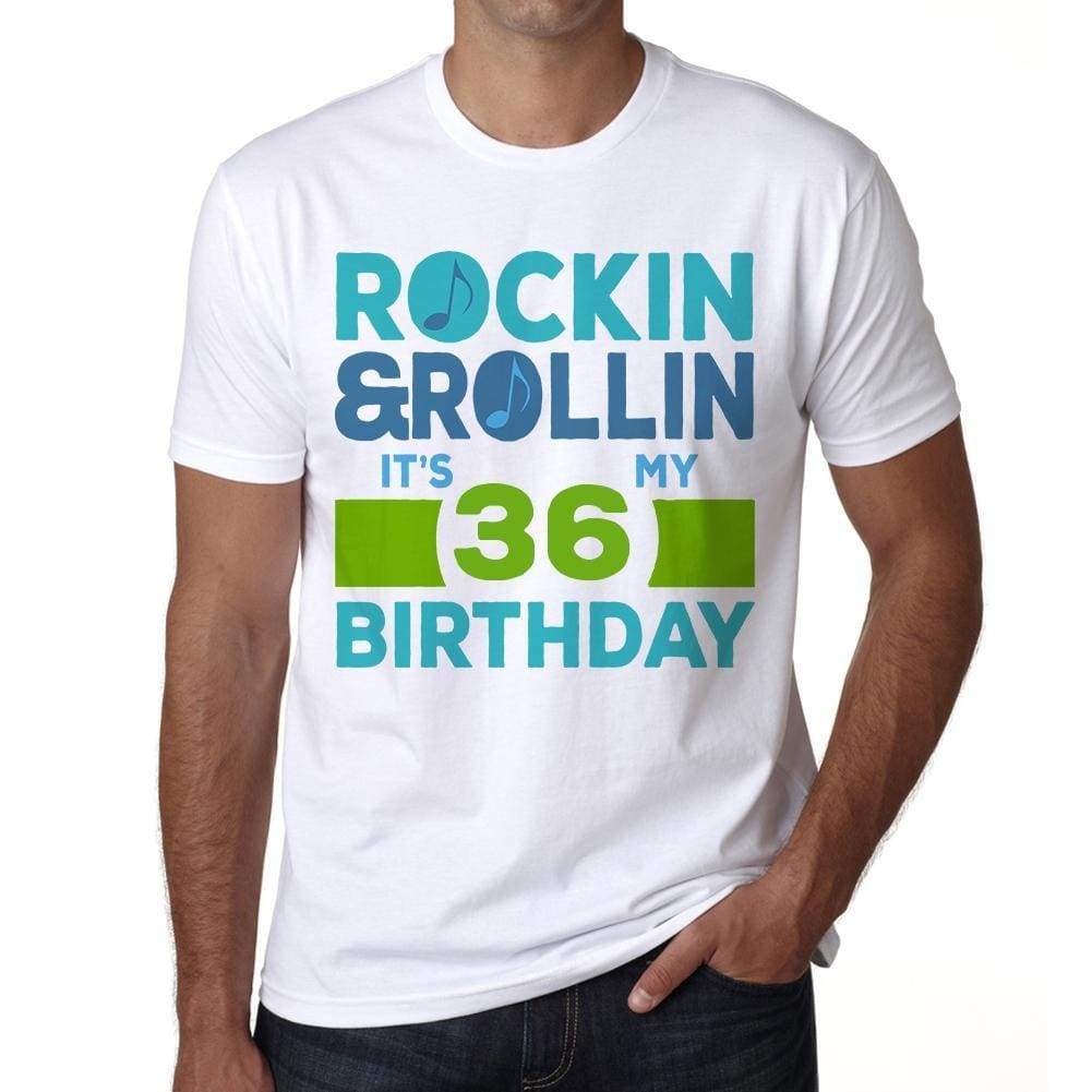 Rockin&rollin 36 White Mens Short Sleeve Round Neck T-Shirt 00339 - White / S - Casual