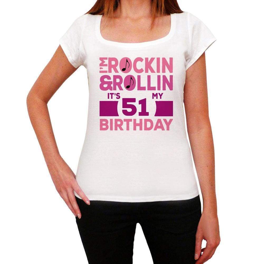 Rockin&rollin 51 White Womens Short Sleeve Round Neck T-Shirt Gift T-Shirt 00343 - White / Xs - Casual