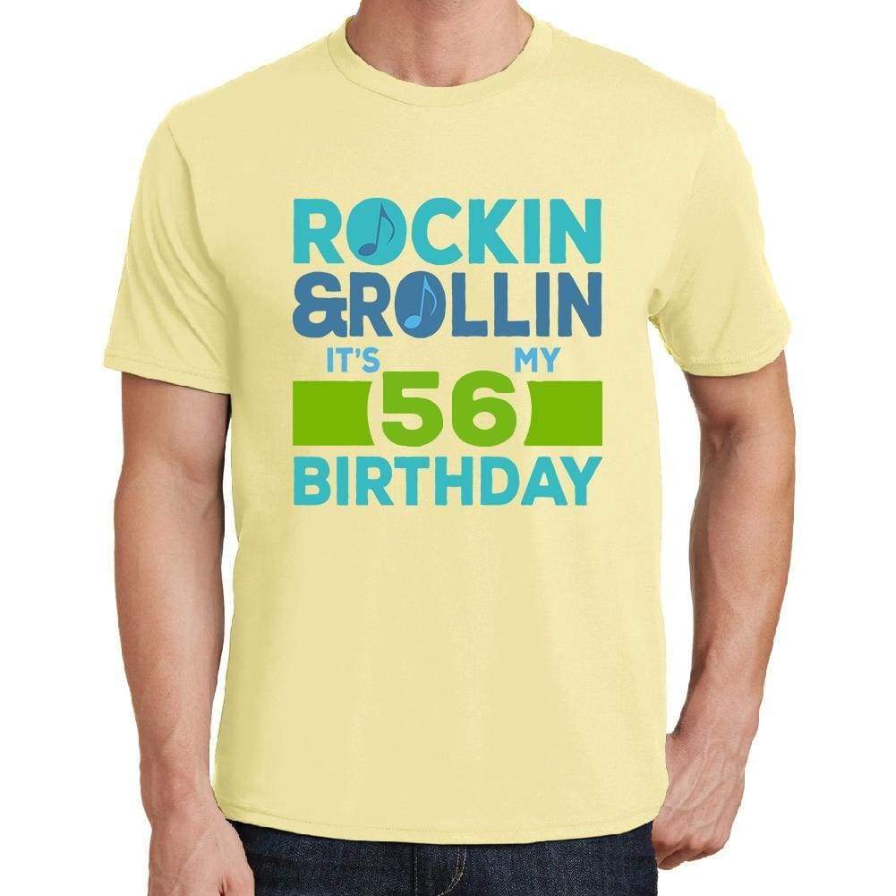 Rockin&rollin 56 Yellow Mens Short Sleeve Round Neck T-Shirt 00278 - Yellow / S - Casual