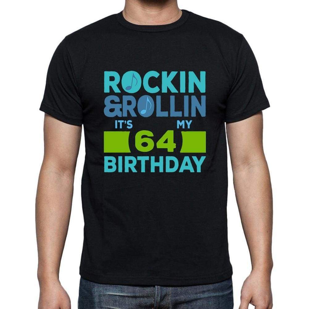 Rockin&rollin 64 Black Mens Short Sleeve Round Neck T-Shirt Gift T-Shirt 00340 - Black / S - Casual